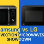 Samsung vs LG Microwave ovens ka colourful comparison image – yellow aur blue background ke saath